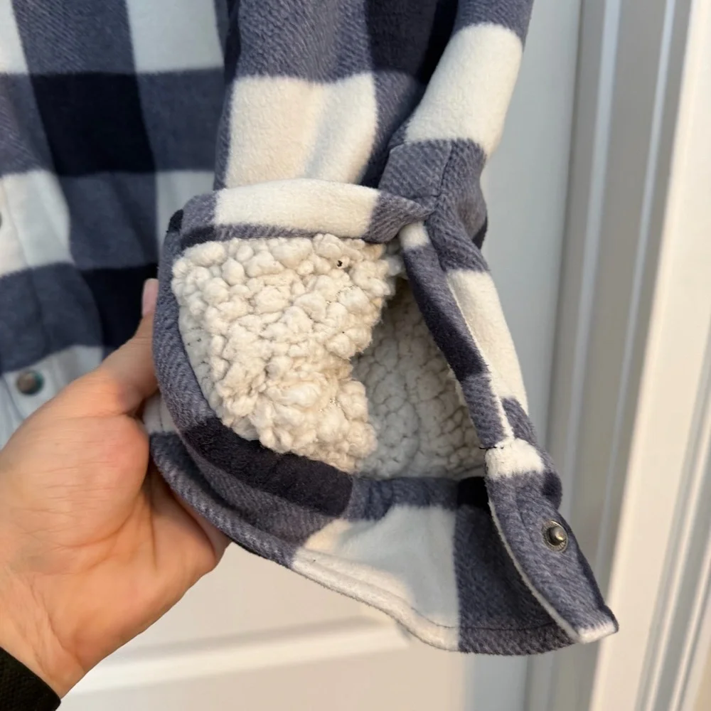 Redmond Clothing Outfitters Blue and White Plaid  Fleece Jacket Sherpa Lined